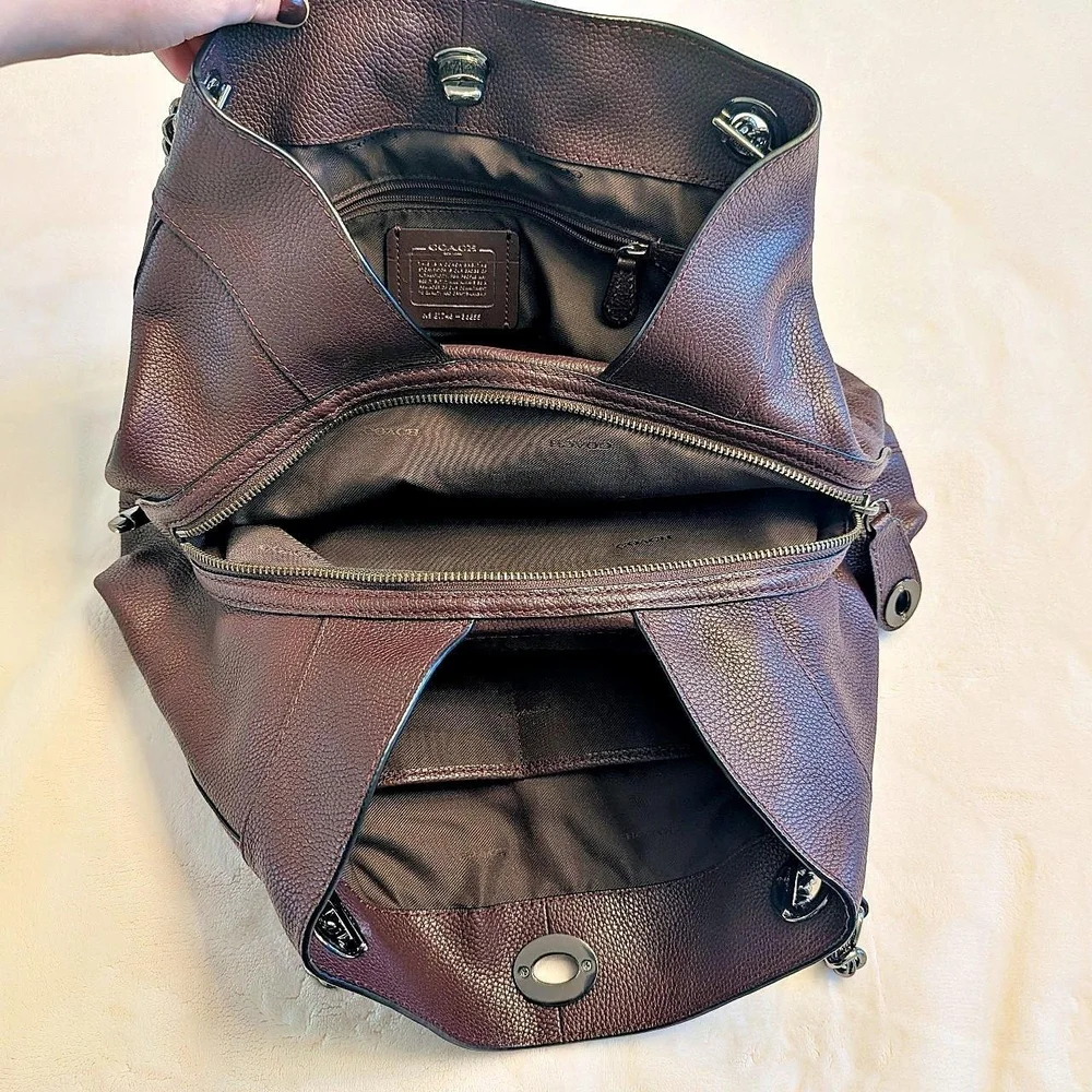 Coach Burgundy Pebbled Leather Edie Turnlock Bag